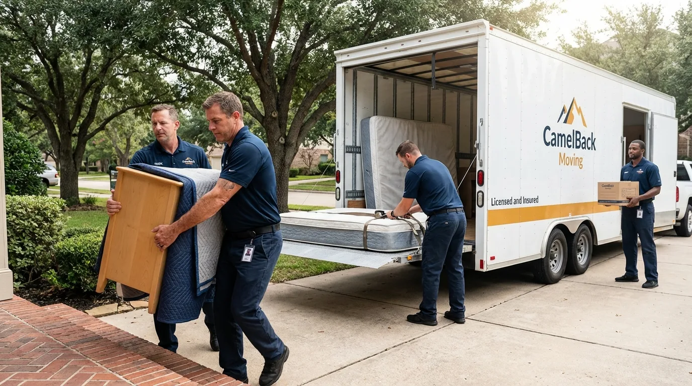 Crew loading residential truck for cross-state move from Pine Bush, NY