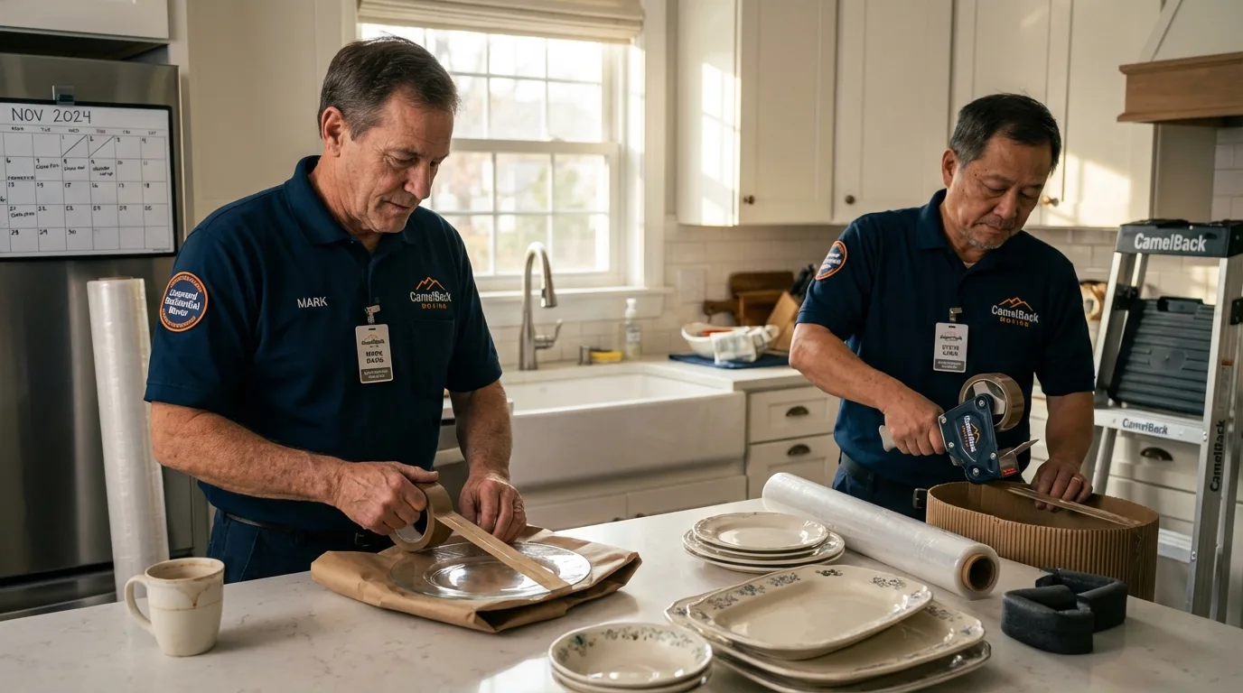 Professional crew packing kitchen dishware in Pine Bush, NY